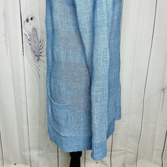 Talbots Womens Sz M Blue 100% Linen Open Front Duster Cardigan Sweater - Picture 10 of 13